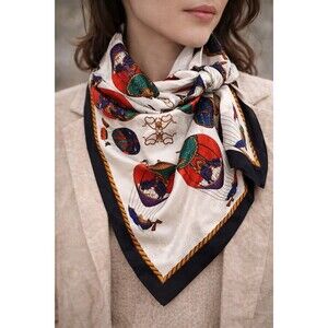 Silk Blend Hot Air Balloon Scarf Korea Made 32” x 34” Equestrian Style 80% Silk